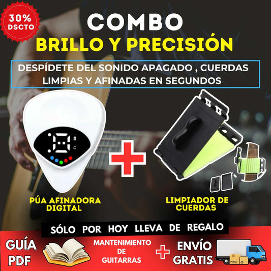 COMBO BRILLO Y PRECISIÓN: PÚA AFINADORA + LIMPIADOR DE CUERDAS
