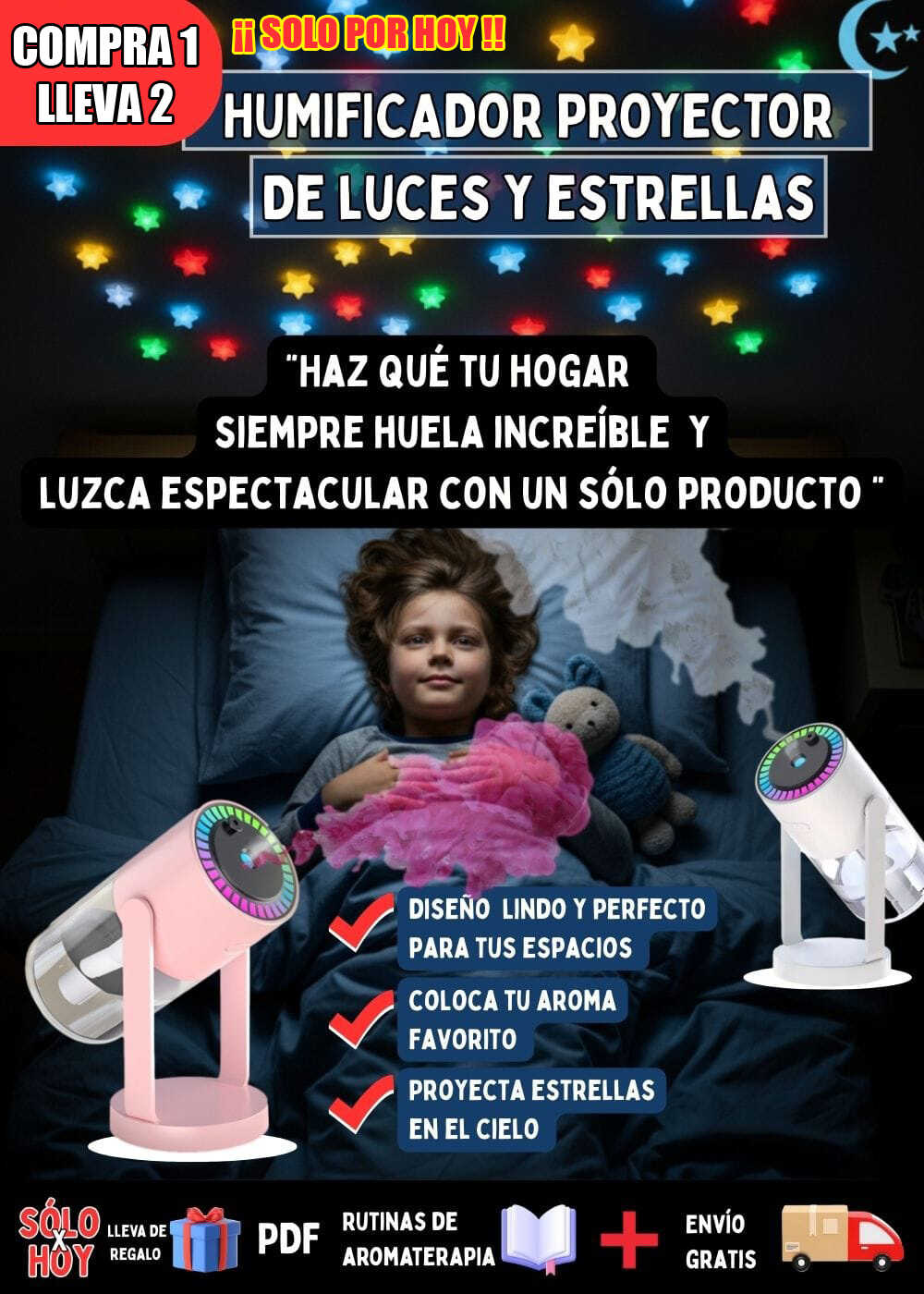 PACK X2: HUMIFICADOR PROYECTOR DE ESTRELLAS